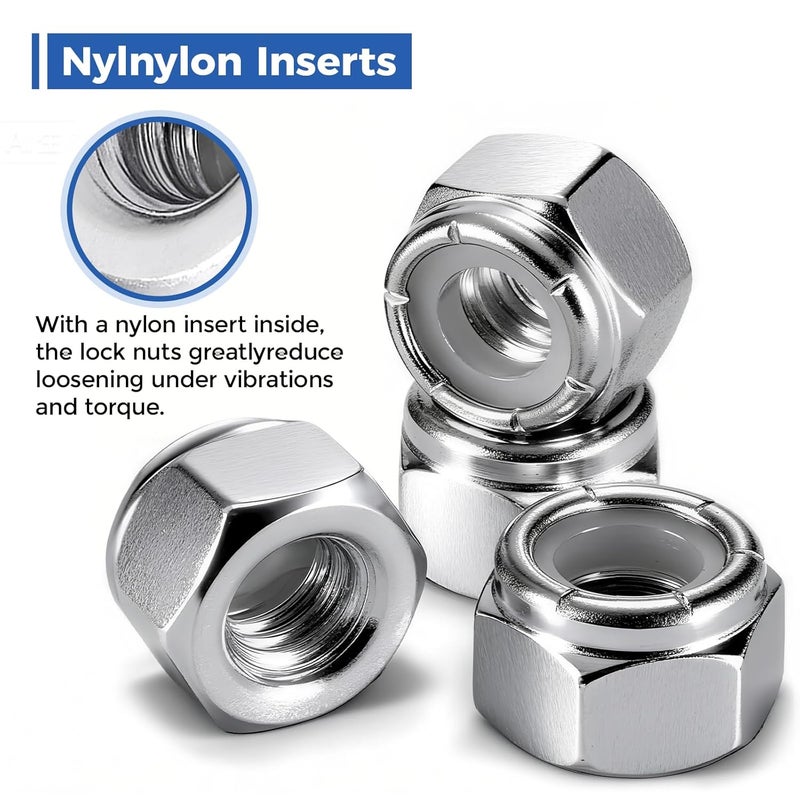 Wiewotsu 100 Pack 1/4"-20 Inch Lock Nuts, Premium Paterial Nylon Embedded Locking Nut, Hardware Nuts Suitable for Use in Industries, Furniture and Construction. - Image 4